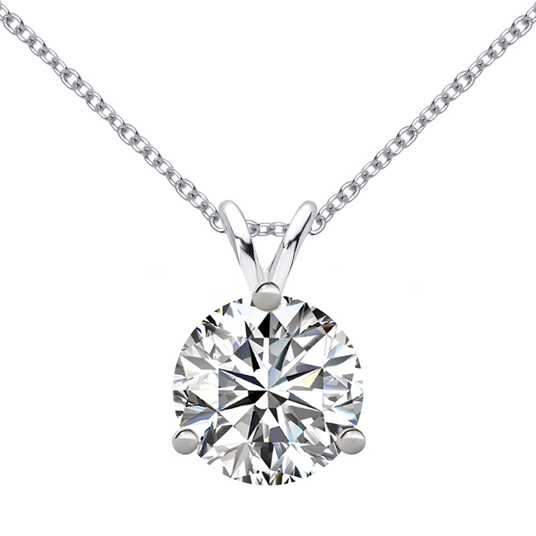 14 KARAT WHITE GOLD 3-PRONG ROUND PENDANT WITH ROLO CHAIN. BUILD YOUR OWN PENDANT.