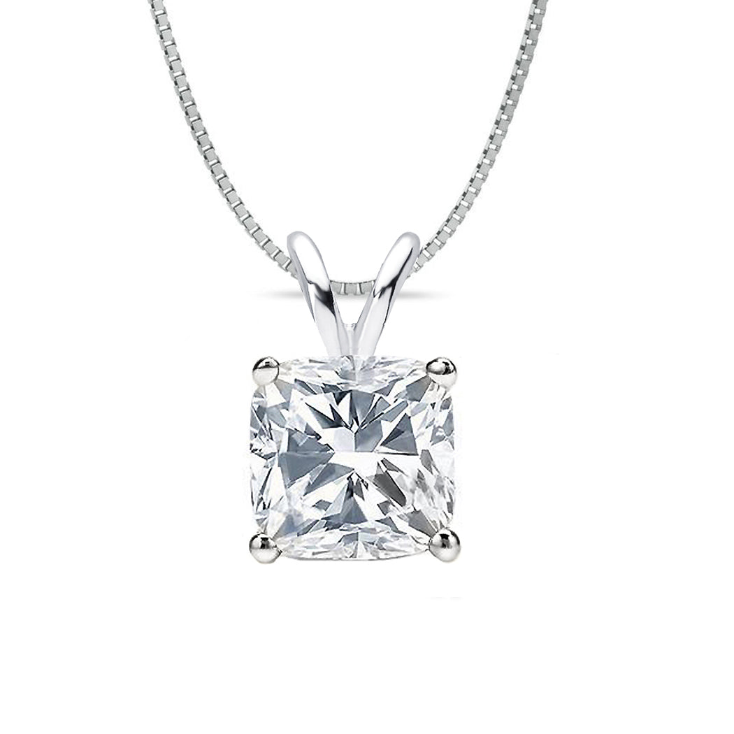 14 KARAT WHITE GOLD CUSHION PENDANT WITH BOX CHAIN. BUILD YOUR OWN PENDANT.