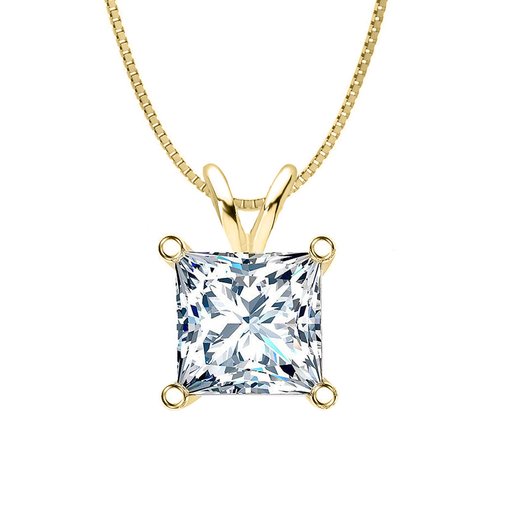 18 KARAT YELLOW GOLD PRINCESS PENDANT WITH BOX CHAIN. BUILD YOUR OWN PENDANT.