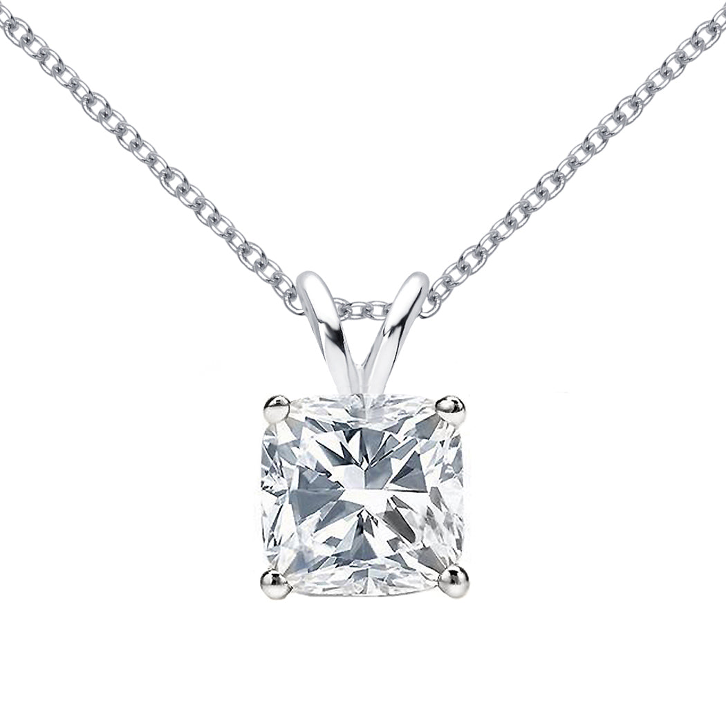 18 KARAT WHITE GOLD CUSHION PENDANT WITH ROLO CHAIN. BUILD YOUR OWN PENDANT.