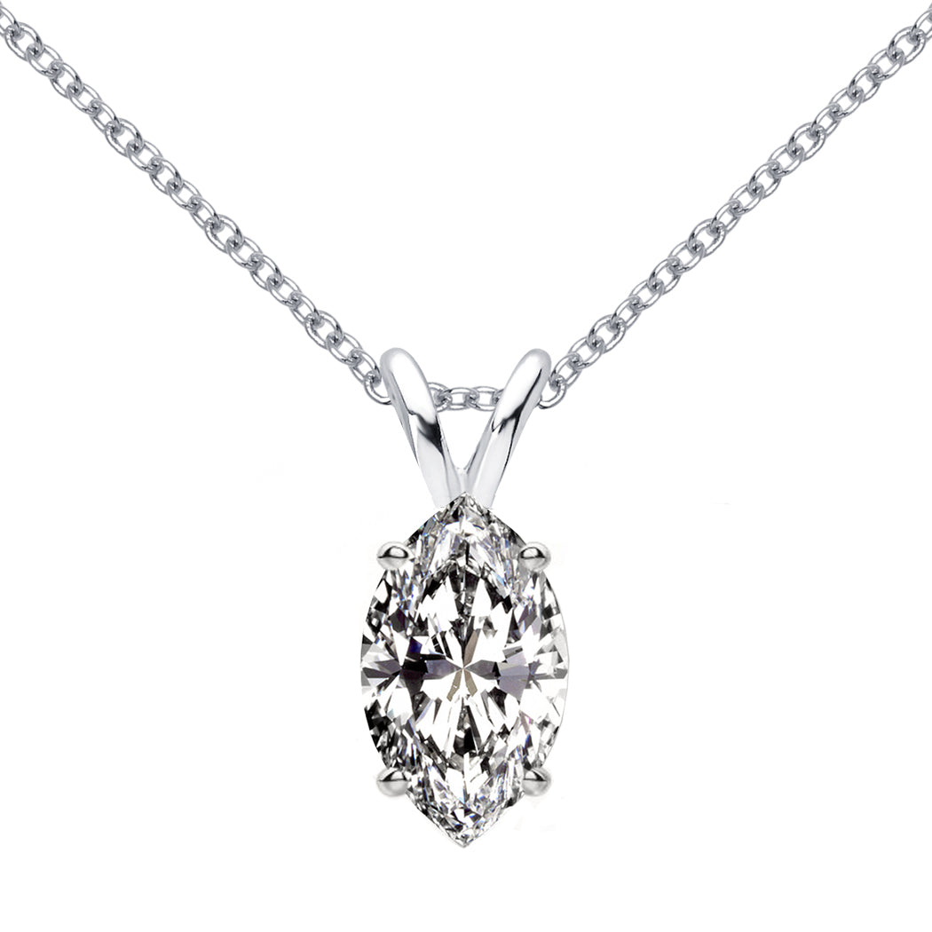 14 KARAT WHITE GOLD MARQUISE PENDANT WITH ROLO CHAIN. BUILD YOUR OWN PENDANT.