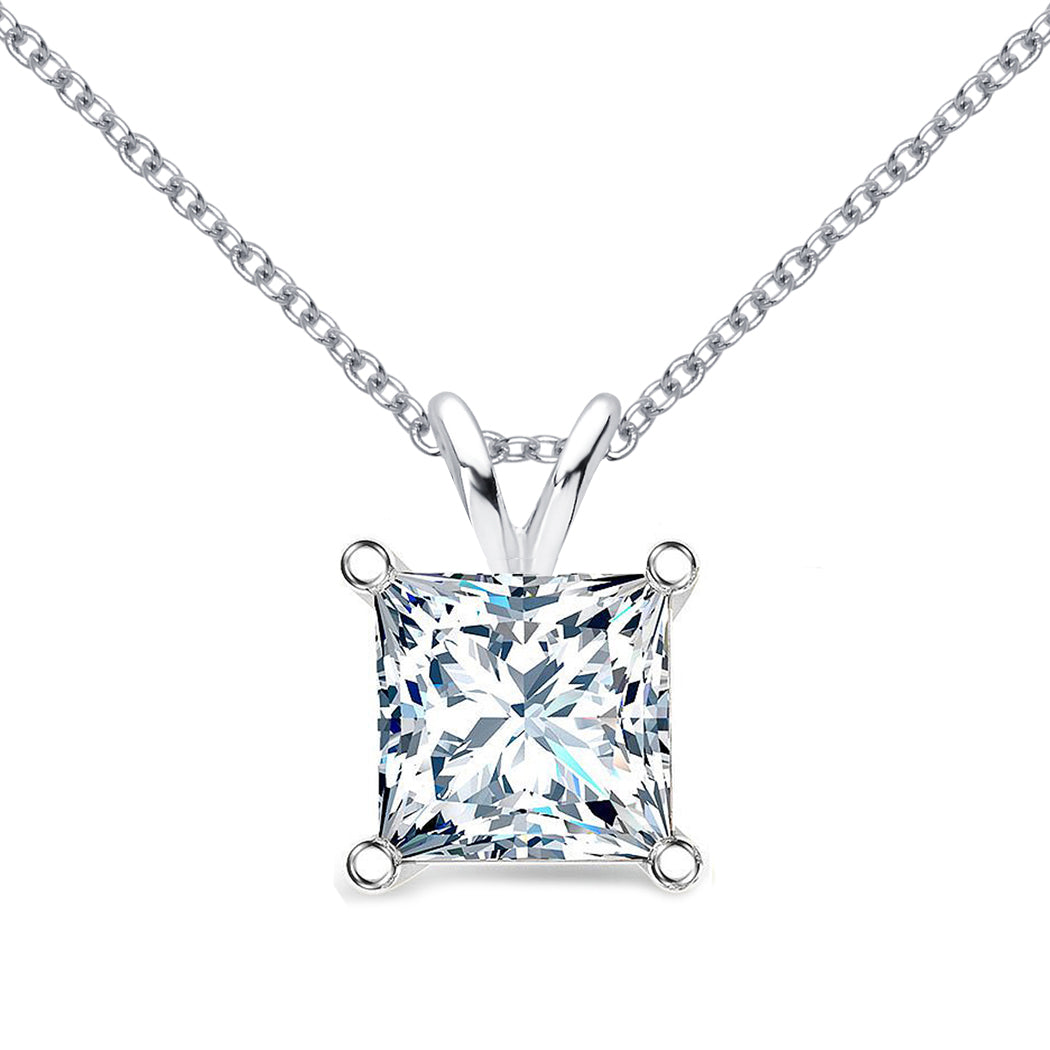 18 KARAT WHITE GOLD PRINCESS PENDANT WITH ROLO CHAIN. BUILD YOUR OWN PENDANT.