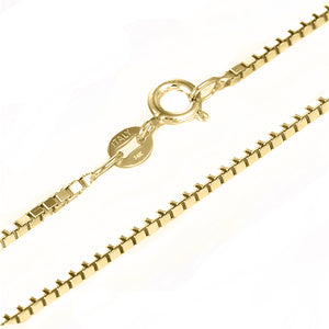 18 KARAT YELLOW GOLD PRINCESS PENDANT WITH BOX CHAIN. BUILD YOUR OWN PENDANT.